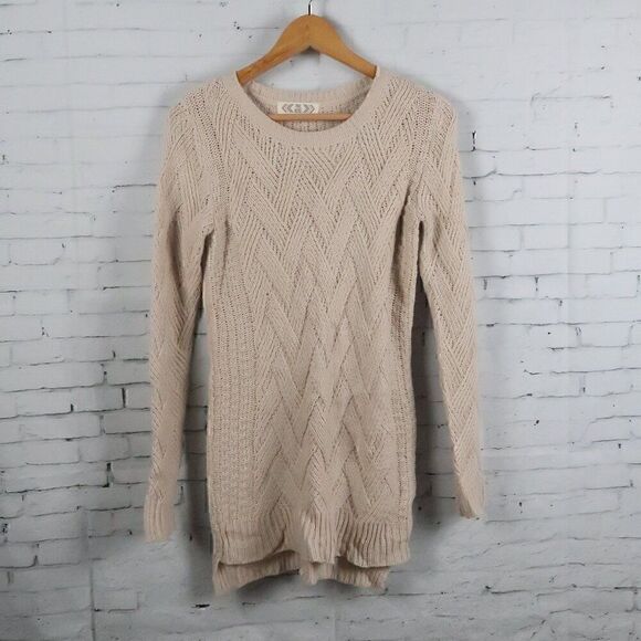 PINK ROSE TAN LONG SLEEVE CREW NECK TUNIC SWEATER SIZE SMALL - Picture 1 of 7